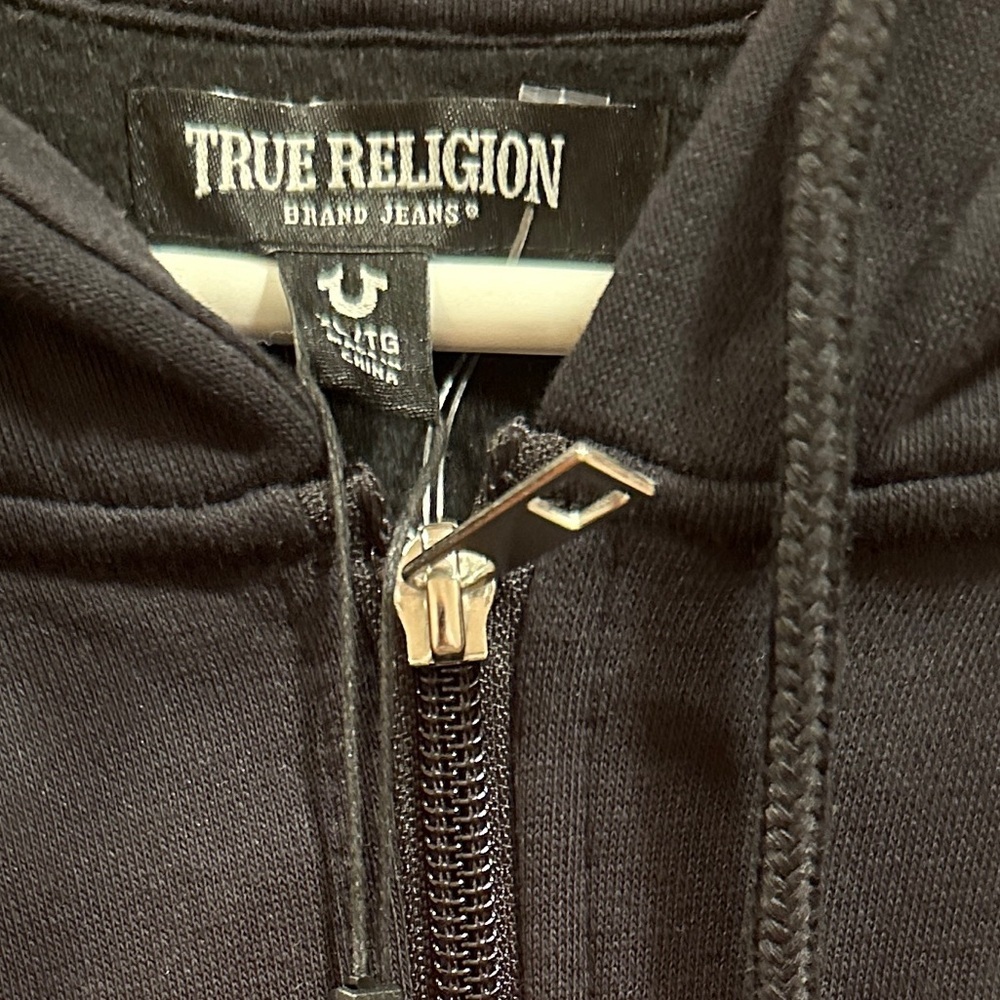 True Religion NWT Men’s College zip black hoodie.  Size XL - Picture 3 of 5